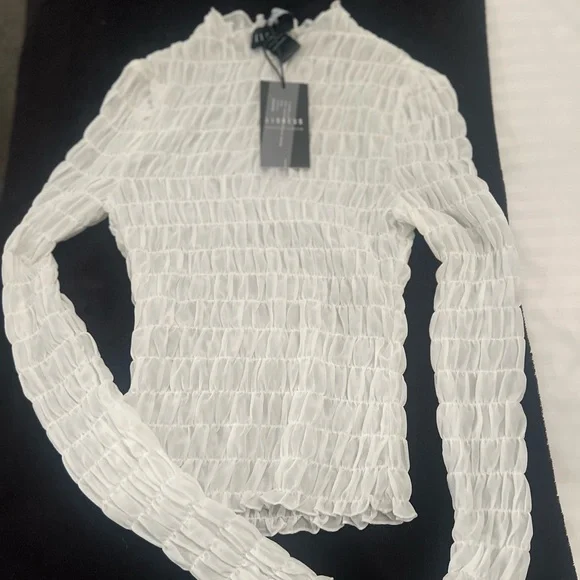 Lioness scrunch mock neck top in white chiffon - Picture 1 of 2